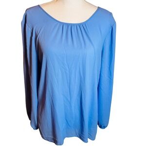 J. Crew Women Blue Long Sleeve Tie Back Gathered Neck Blouse Size 6 soft Classic